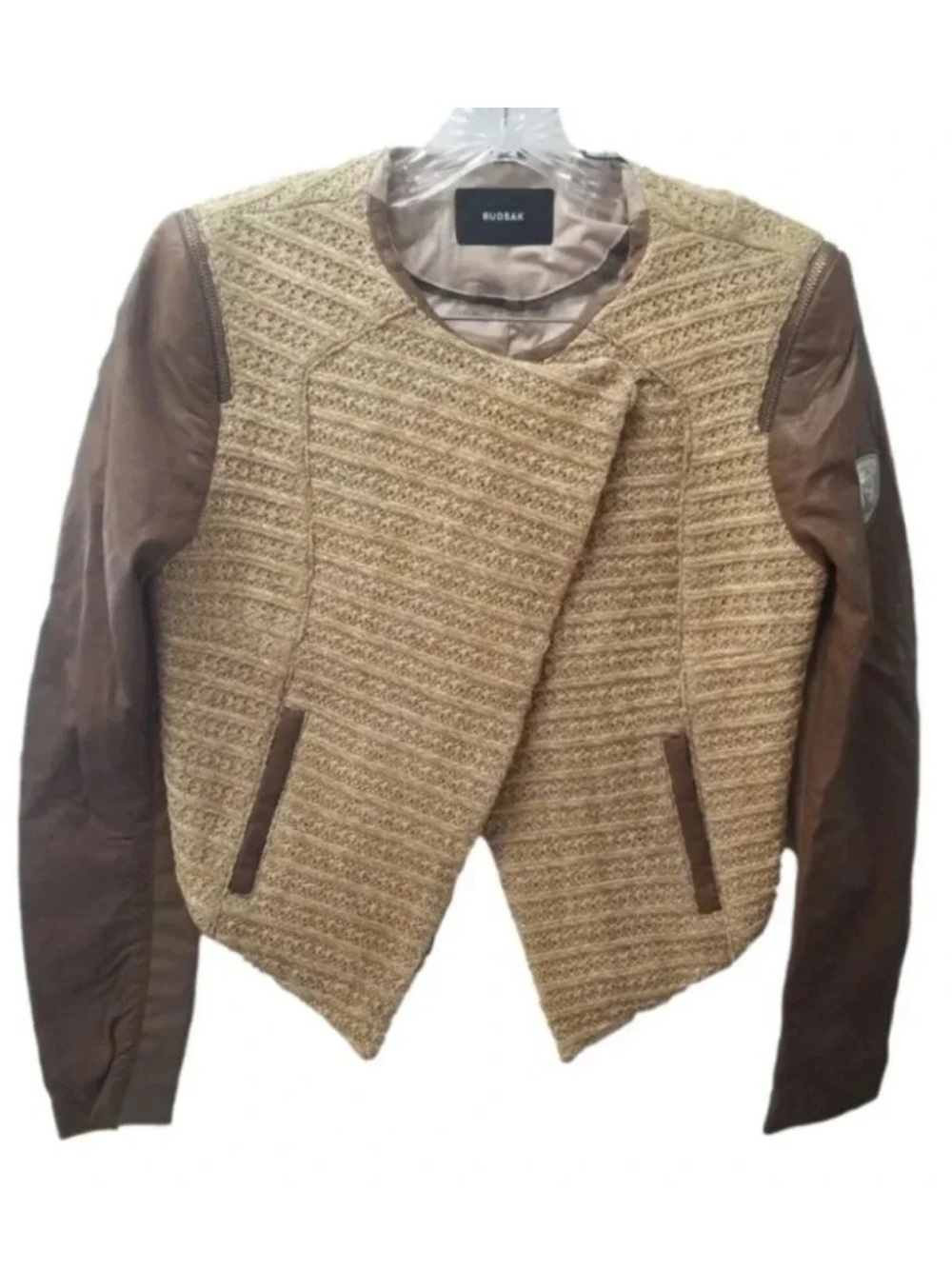 Rudsak Benedetia Straw Leather Cropped Tan  Brown Jacket S